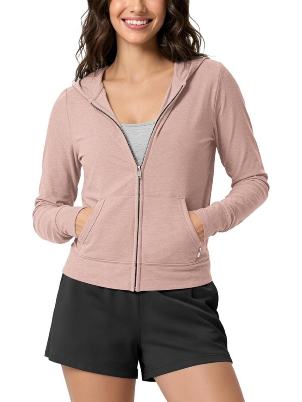 Ultra Soft Mini Full-Zip Hoodie Jacket with Pockets, UPF 50+ Sun Protection